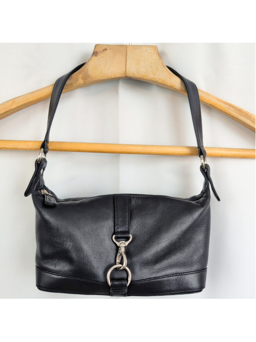 Talbots black leather clasp front shoulder bag